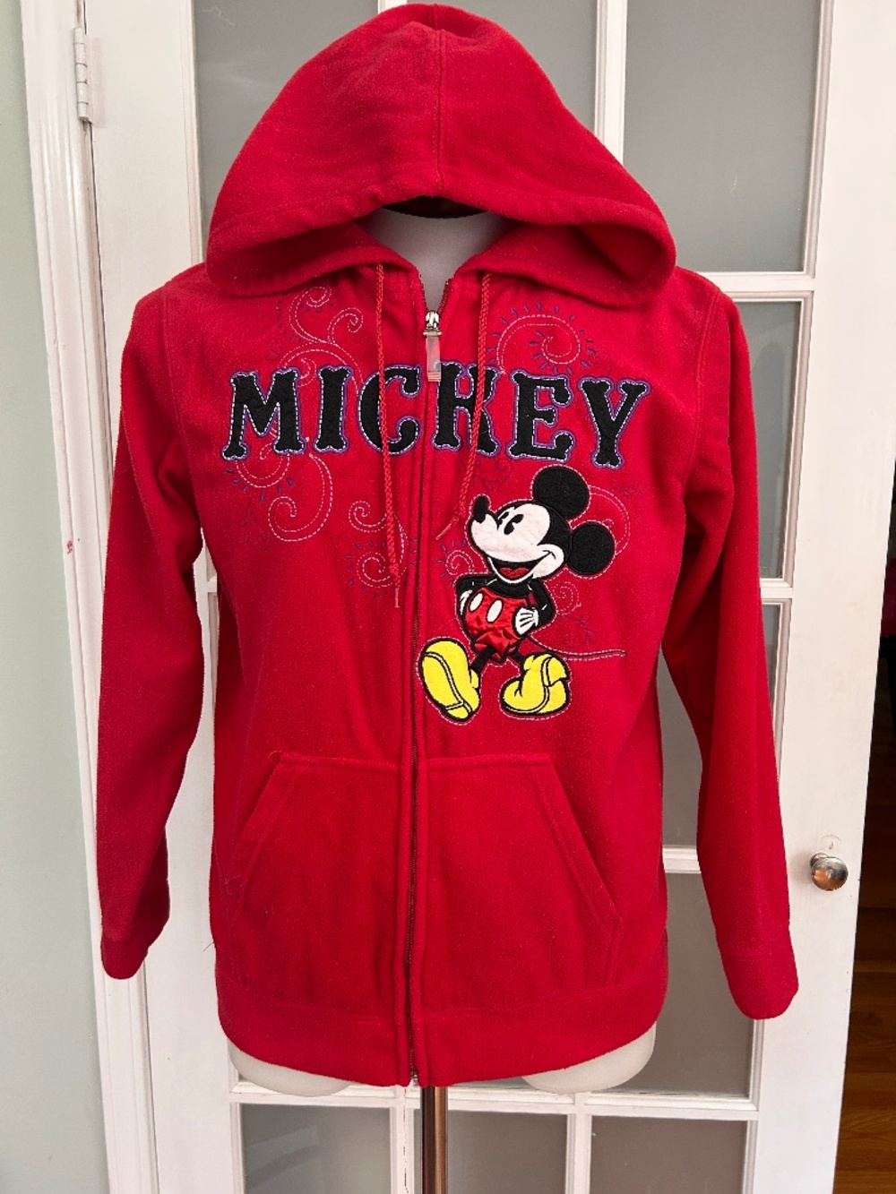 Womens Red Disney Mickey Mouse Hoodie Front Zip French Terry Jacket X-Large